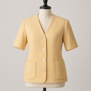 Vintage Castleberry London New York Knit Cardigan Top Women 10 Beige Made in USA